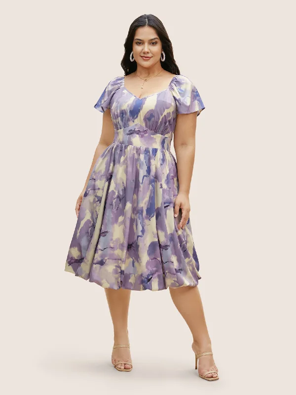 Time to Snag a Bargain!Time to Snag a Bargain!Watercolor Floral Ruffles Shirred Gathered Dress Time to Snag a Bargain!Time to Snag a Bargain!Watercolor Floral Ruffles Shirred Gathered Dress