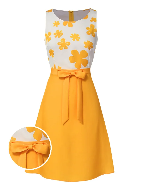 Limited-Time Price Drop!Limited-Time Price Drop!Yellow 1960s Floral Bow Sleeveless Dress Limited-Time Price Drop!Limited-Time Price Drop!Yellow 1960s Floral Bow Sleeveless Dress