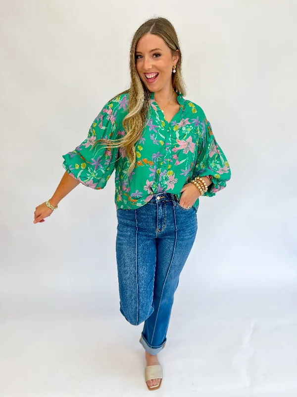 Exclusive Offers You’ll Love!Exclusive Offers You’ll Love!Botanical Beauty Bubble Sleeve Blouse