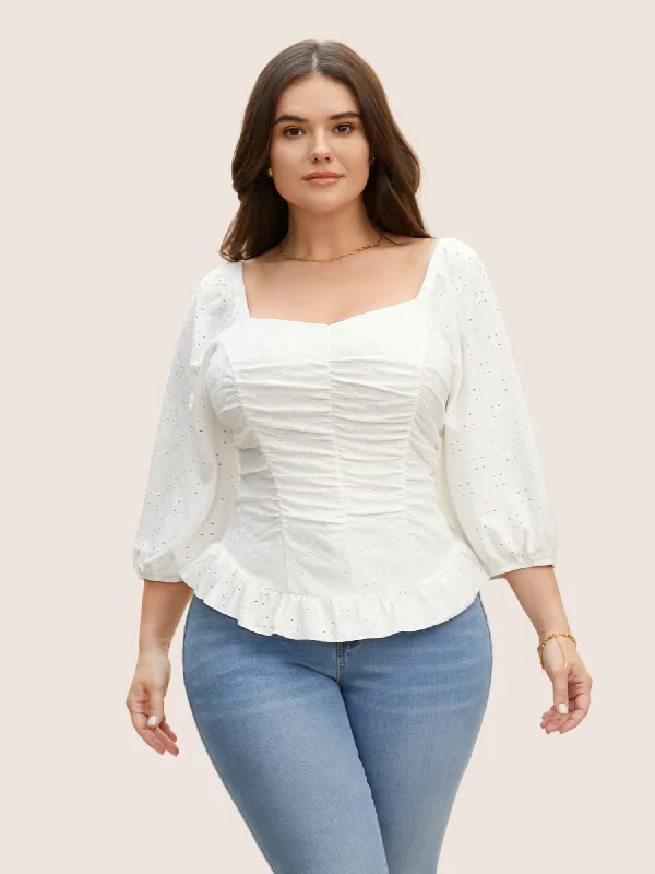 Today Only – Don’t Miss It!Today Only – Don’t Miss It!Broderie Anglaise Ruched Lantern Sleeve Blouse