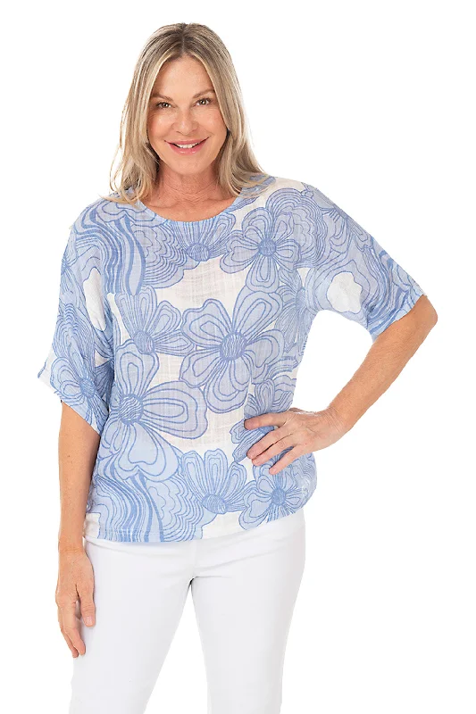 Flash Deals – Act Quickly!Flash Deals – Act Quickly!Wavy Daisies Dolman Sleeve Gauze Blouse
