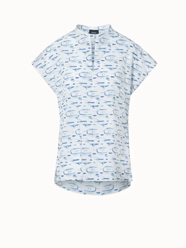 Snag the Best Prices Now!Snag the Best Prices Now!Cotton Voile Cap Sleeves Blouse in Kasuri Birds Print