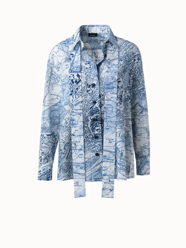 Get It Before It’s Gone!Get It Before It’s Gone!Cotton Voile St. Gallen Map Print A-line Blouse