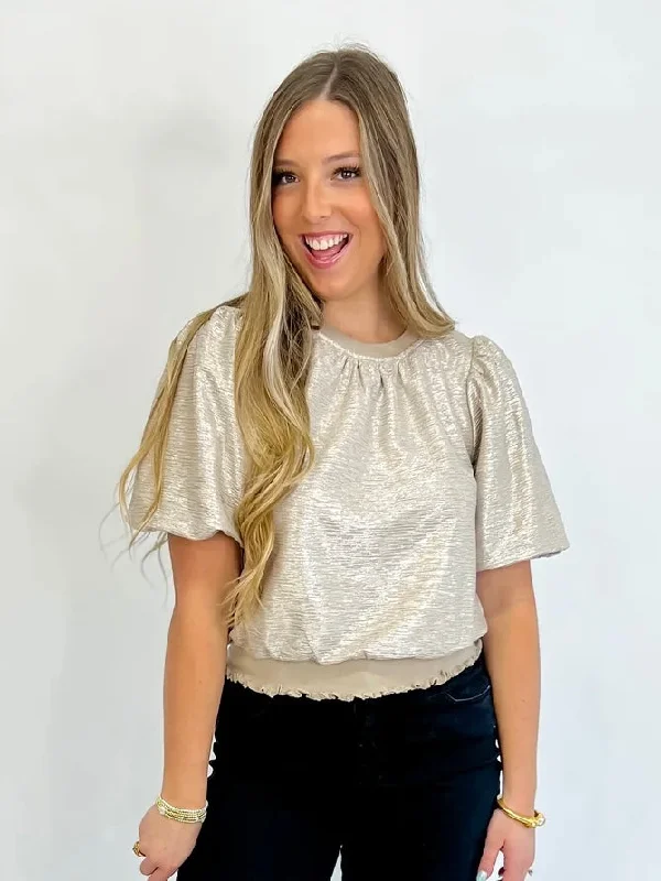Your Best Deals Are Here!Your Best Deals Are Here!Fashionable Foil Puff Sleeve Top