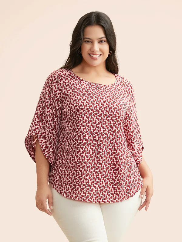 Best Deals Just for You!Best Deals Just for You!Geometric Round Neck Bell Sleeve Blouse