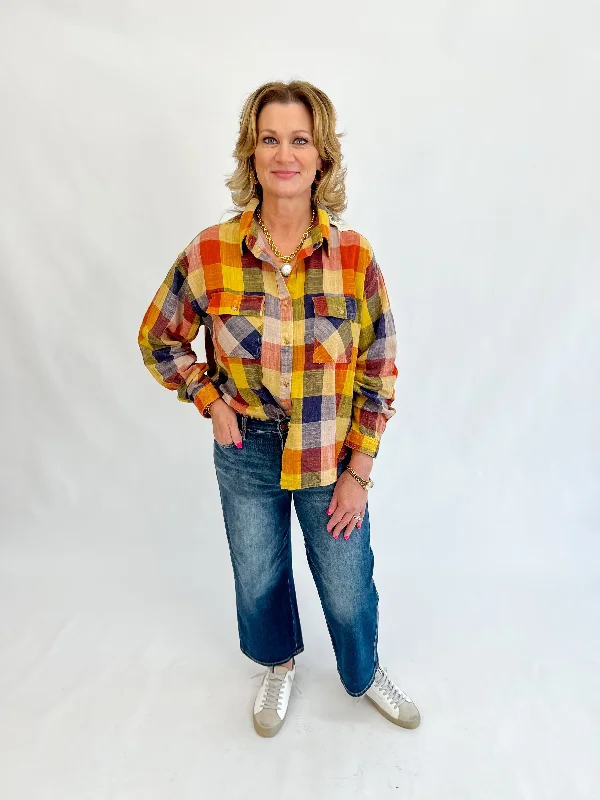 Your Favorite Sale is Back!Your Favorite Sale is Back!Howdy Do Plaid Washed Shirt - Pumpkin Navy