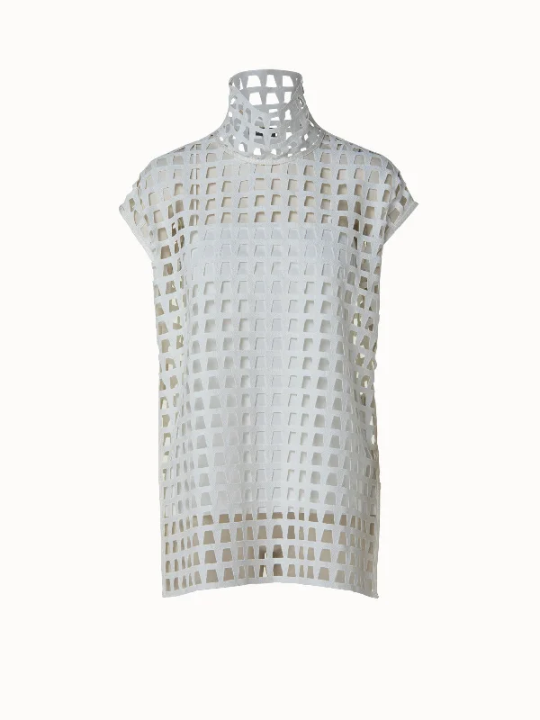 Save Up to 50% Off!Save Up to 50% Off!Lasercut Trapezoid Grid Cap Sleeve Blouse with Tank Top