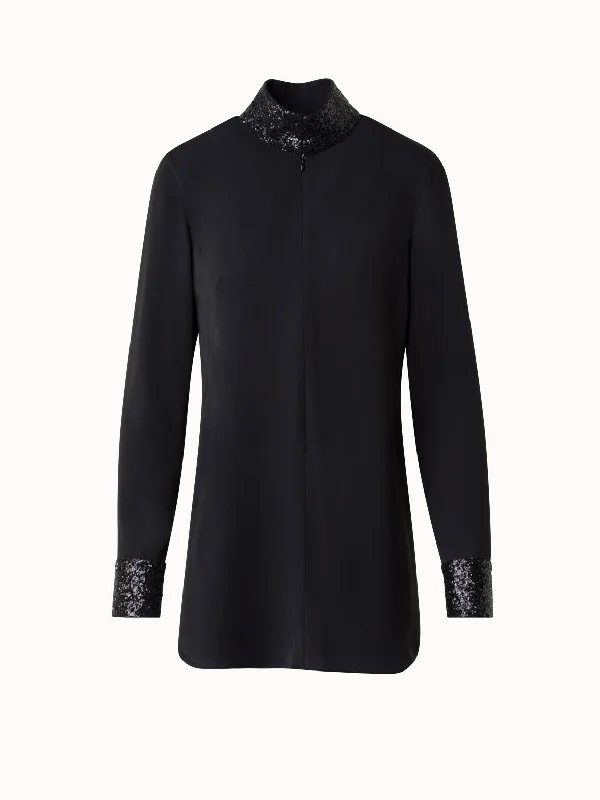 The Sale You’ve Been Waiting For!The Sale You’ve Been Waiting For!Long Tunic Silk Blouse with Sequins Collar and Cuffs