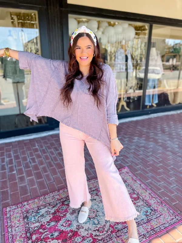 Huge Price Cuts Await!Huge Price Cuts Await![Oli & Hali] Get Comfy Oversized  V Neck Top-Lavender