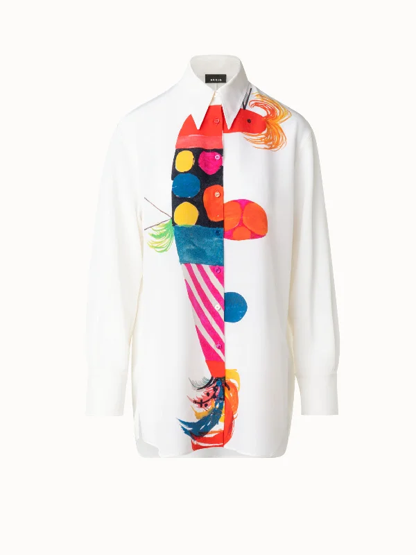 Save More with Every Purchase!Save More with Every Purchase!Oversized Silk Tunic Blouse with Rooster Print
