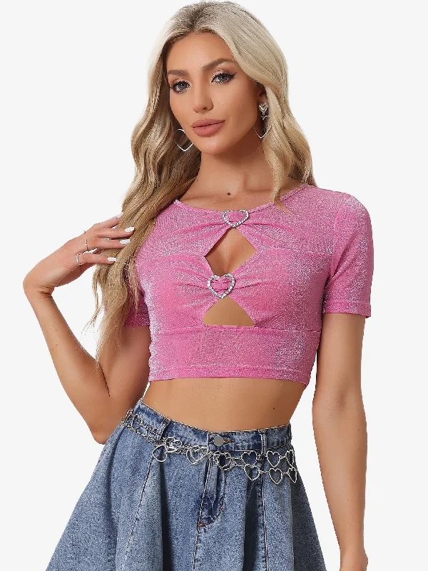 Your Chance to Save is Now!Your Chance to Save is Now!Party Glitter Shiny Short Sleeves Cut Out Crop Tops Your Chance to Save is Now!Your Chance to Save is Now!Party Glitter Shiny Short Sleeves Cut Out Crop Tops