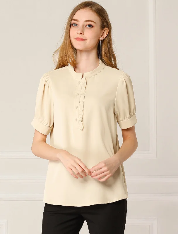 Act Fast – Limited Time Savings!Act Fast – Limited Time Savings!Work Office Top Puff Sleeve Half Placket Ruffled Shirt Blouse Act Fast – Limited Time Savings!Act Fast – Limited Time Savings!Work Office Top Puff Sleeve Half Placket Ruffled Shirt Blouse