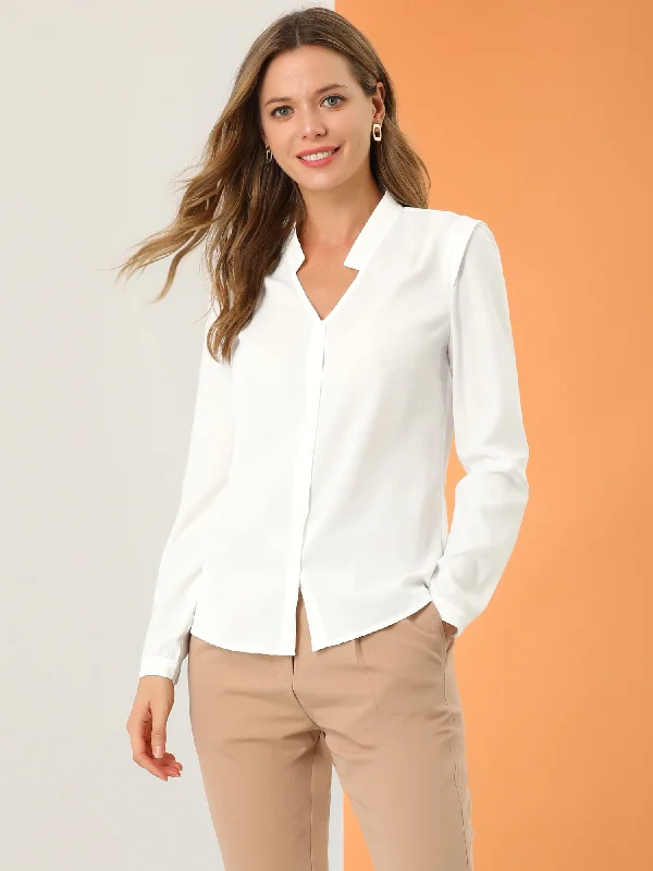 Every Deal is a Steal!Every Deal is a Steal!Work Office Blouse Button Up Long Sleeve V Neck Chiffon Shirt