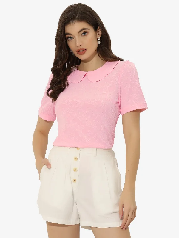 Save Like Never Before!Save Like Never Before!Peter Pan Collar Floral Jacquard Puff Short Sleeve Blouse Save Like Never Before!Save Like Never Before!Peter Pan Collar Floral Jacquard Puff Short Sleeve Blouse