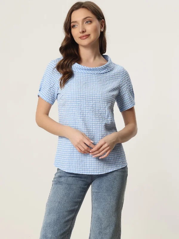 Best Price of the Season!Best Price of the Season!1950s Round Collar Short Sleeve Gingham Tops Best Price of the Season!Best Price of the Season!1950s Round Collar Short Sleeve Gingham Tops