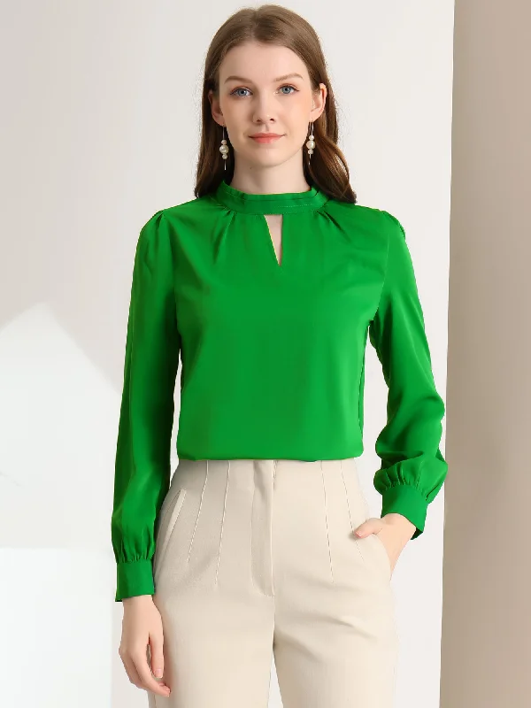 Mega Sale Happening Now!Mega Sale Happening Now!Work Keyhole Shirt Stand Collar Long Sleeve Chiffon Blouse