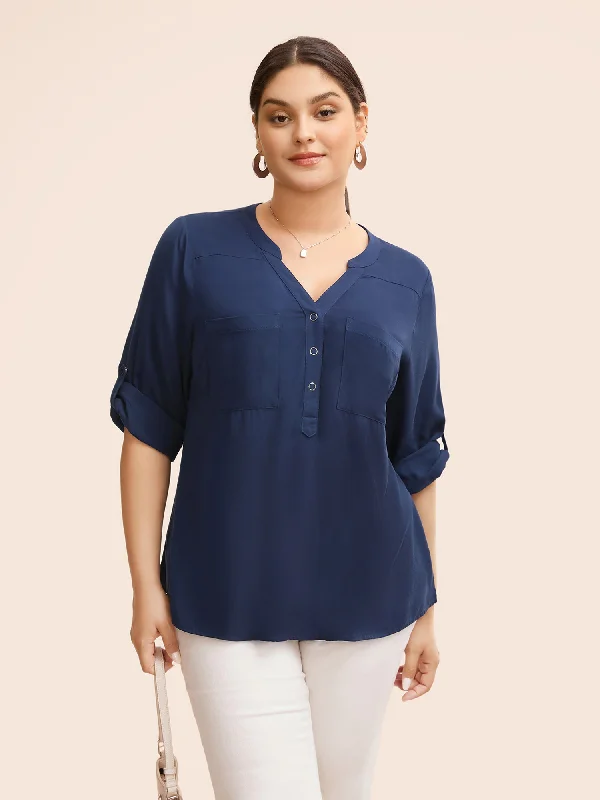 Today’s Deals, Tomorrow’s Regrets!Today’s Deals, Tomorrow’s Regrets!Patch Pocket Tab Sleeve Slit Hem Blouse