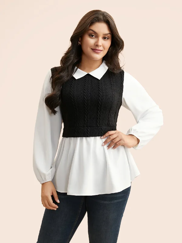 Buy More, Pay Less!Buy More, Pay Less!Peter Pan Collar Patchwork Contrast Blouse