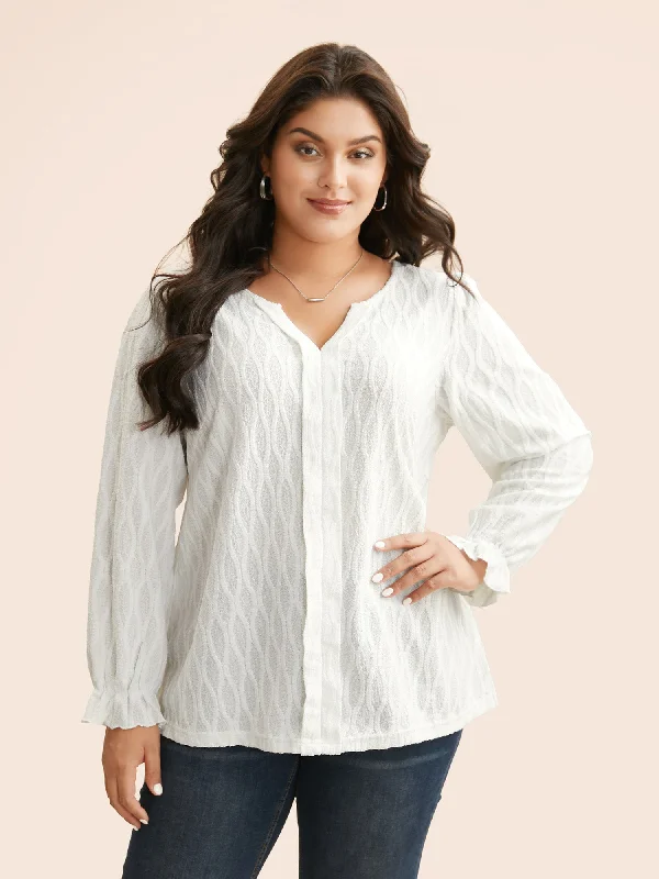 Limited Deals, Unlimited Savings!Limited Deals, Unlimited Savings!Plain Textured Notched Lantern Sleeve Blouse
