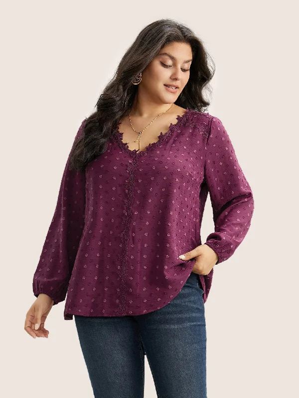 Shop the Hottest Deals!Shop the Hottest Deals!Plisse Eyelet Lace Elastic Cuffs Blouse