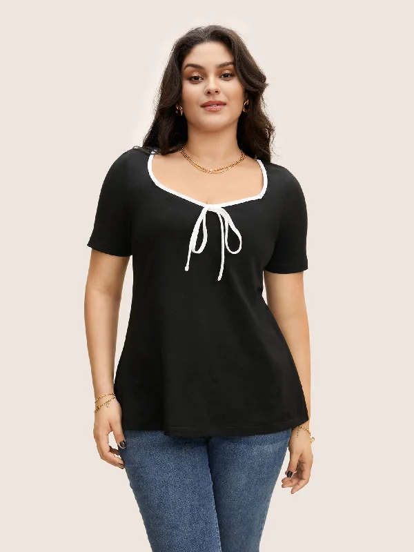 Your Chance to Save is Now!Your Chance to Save is Now!Square Neck Contrast Trim Tie Knot T-shirt