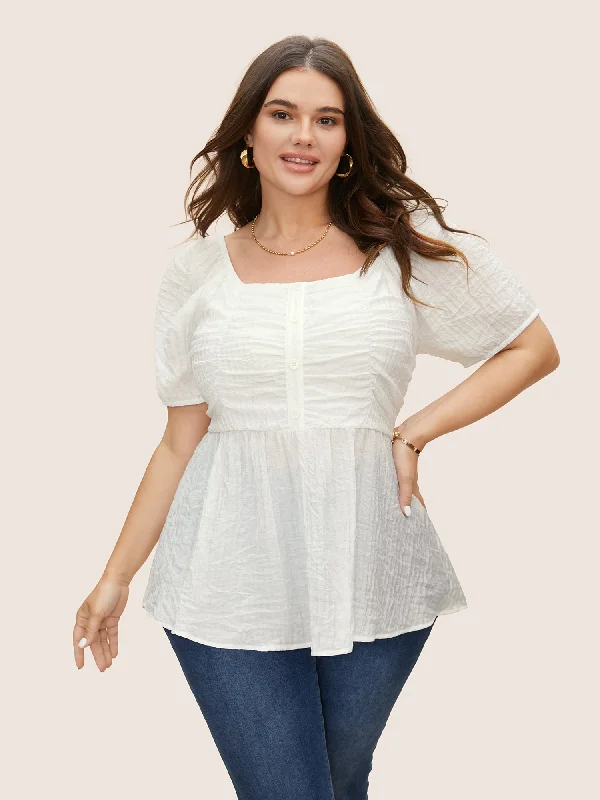 The Best Deals Won’t Wait!The Best Deals Won’t Wait!Square Neck Shirred Button Detail Lantern Sleeve Blouse