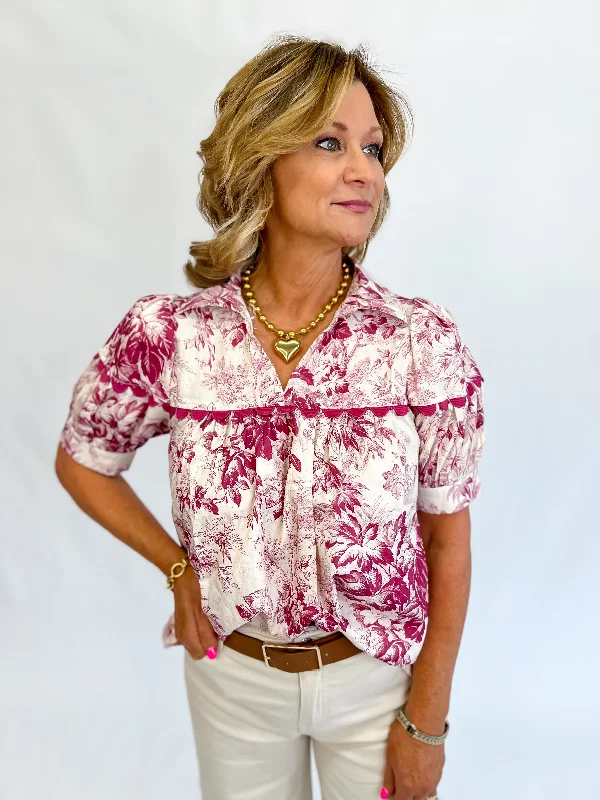 Shop Before It’s Gone!Shop Before It’s Gone!Sweet Times Collared V Neck Top-Merlot