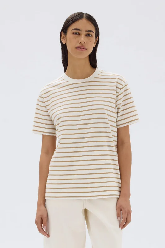 The Best Offers Are Here!The Best Offers Are Here!Assembly Label - Womens Port Stripe Short Sleeve Tee, Antique White/Tan Stripe
