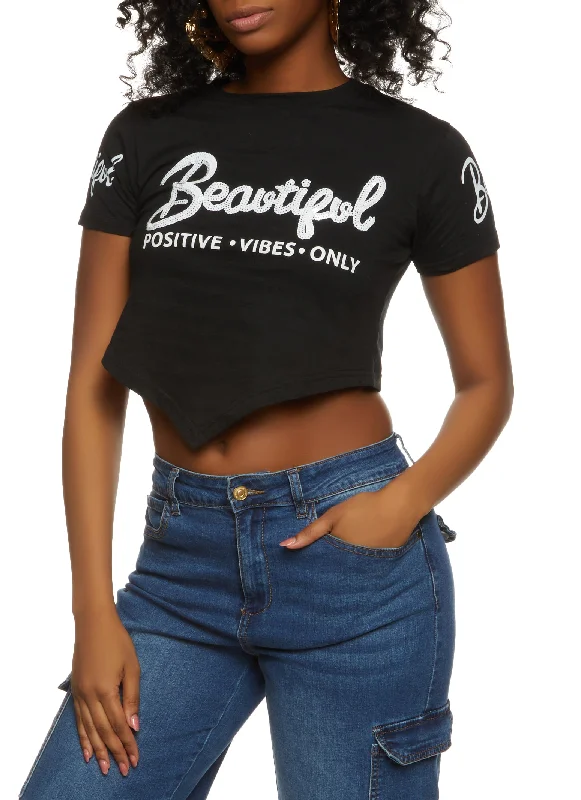 Score Huge Discounts Today!Score Huge Discounts Today!Beautiful Positive Vibes Only Sequin Graphic Top