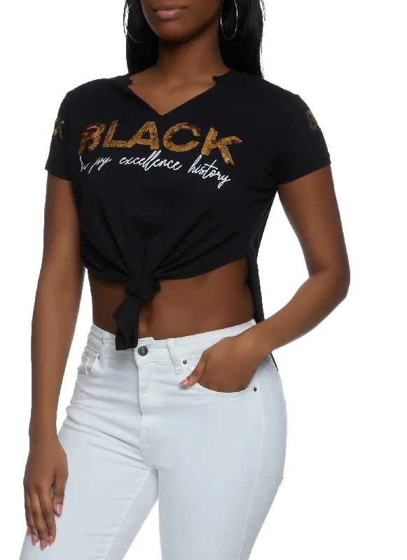 Shop More, Spend Less!Shop More, Spend Less!Black Sequin Knot Front Graphic Tee