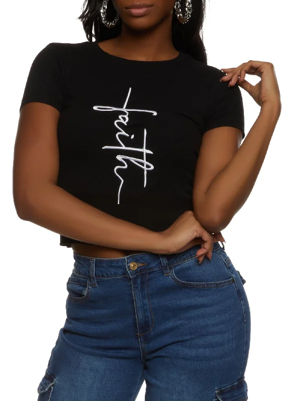 Save Money, Shop Happy!Save Money, Shop Happy!Faith Embroidered Cropped Tee