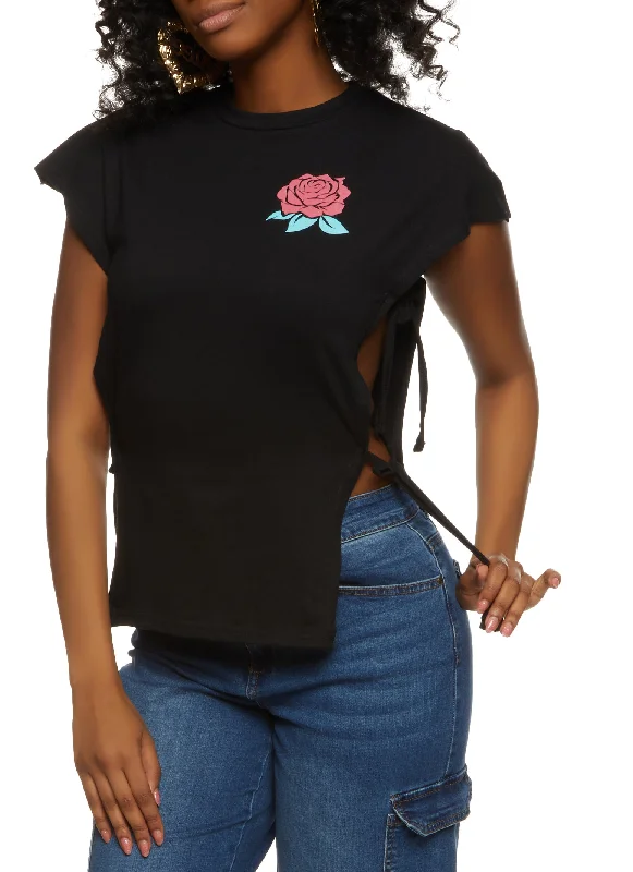 Get More, Spend Less – Shop Now!Get More, Spend Less – Shop Now!Rose Graphic Side Tie Tee