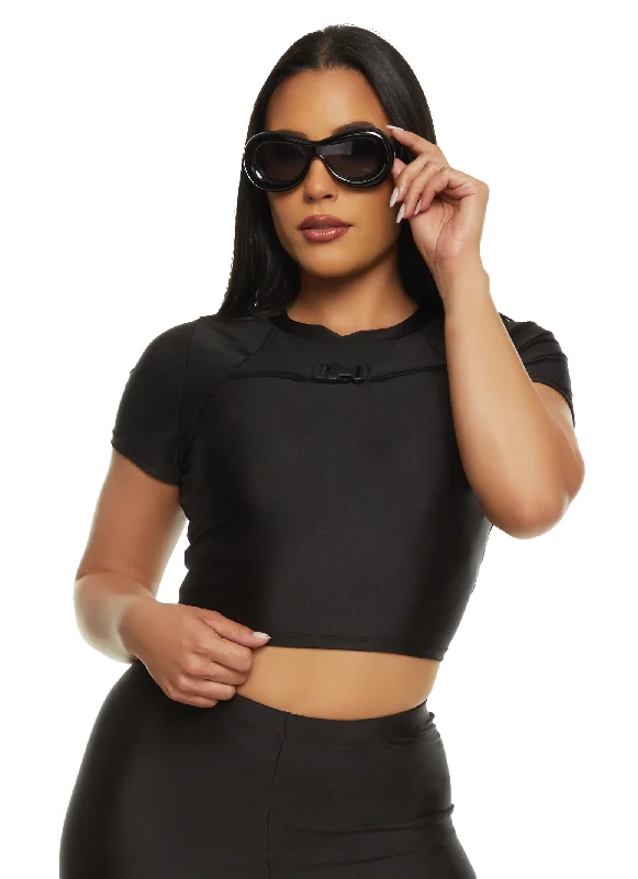 Save More with Every Purchase!Save More with Every Purchase!Spandex Buckle Detail Cropped Tee