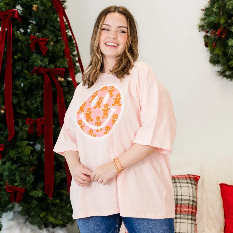 Save Like Never Before!Save Like Never Before!Gingerbread Smiley Boyfriend Tee, Cream Pink