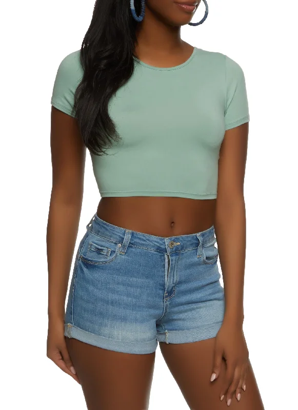 Huge Price Cuts Await!Huge Price Cuts Await!Solid Open Lace Up Back Crop Top