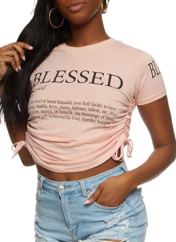 Your Favorite Items on Sale Now!Your Favorite Items on Sale Now!Blessed Ruched Graphic Crop Top Your Favorite Items on Sale Now!Your Favorite Items on Sale Now!Blessed Ruched Graphic Crop Top