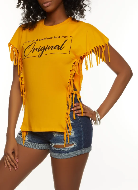 Your Dream Deal is Here!Your Dream Deal is Here!Im Not Perfect But Im Original Fringe Side Tie Tee