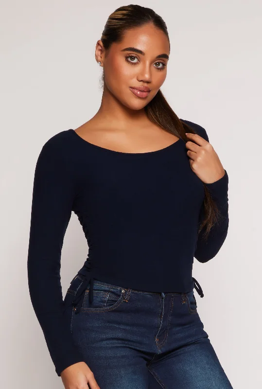 Steals and Deals Await!Steals and Deals Await!Side Tie Ruched Long Sleeve Top