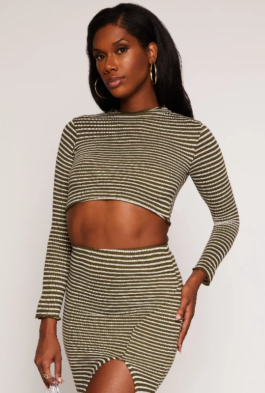 Your Discount is Waiting!Your Discount is Waiting!Striped Rib Knit Lettuce Edge Crop Top