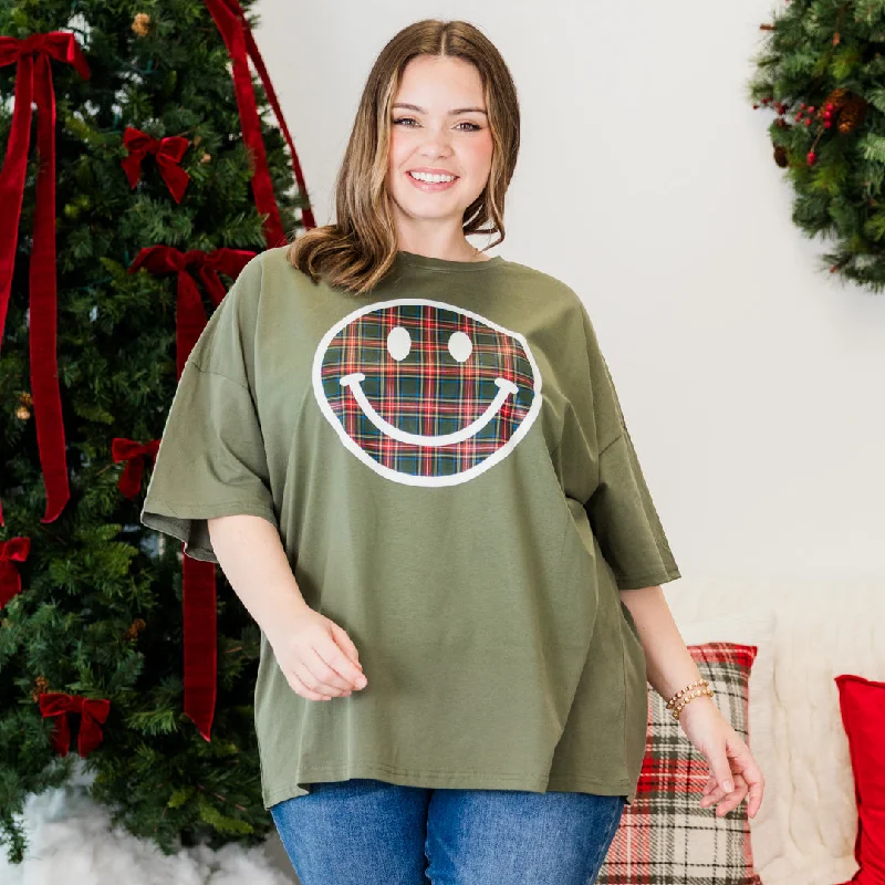 One Day Only – Huge Savings!One Day Only – Huge Savings!Plaid Smiley Boyfriend Tee, Moss
