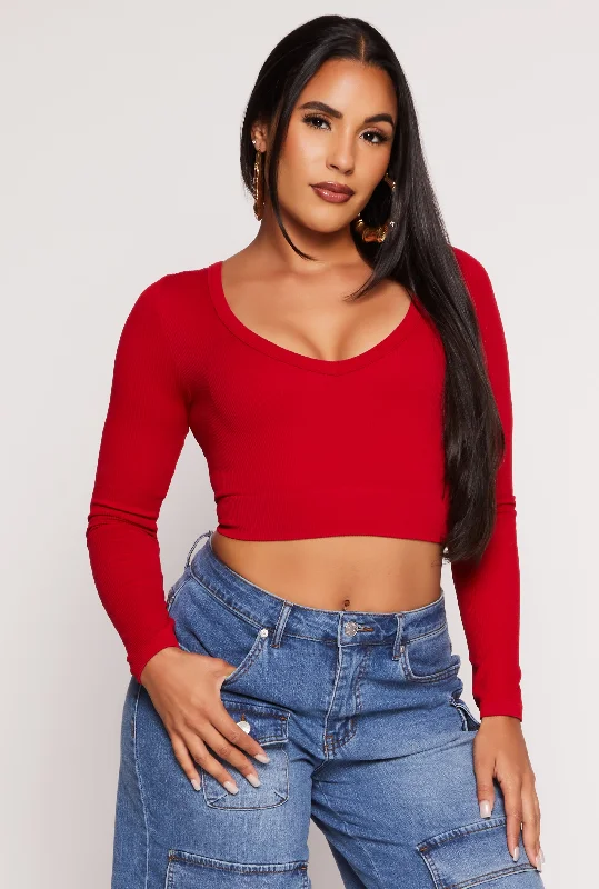 Unlock Huge Savings Now!Unlock Huge Savings Now!Seamless Ribbed Knit Long Sleeve Crop Top