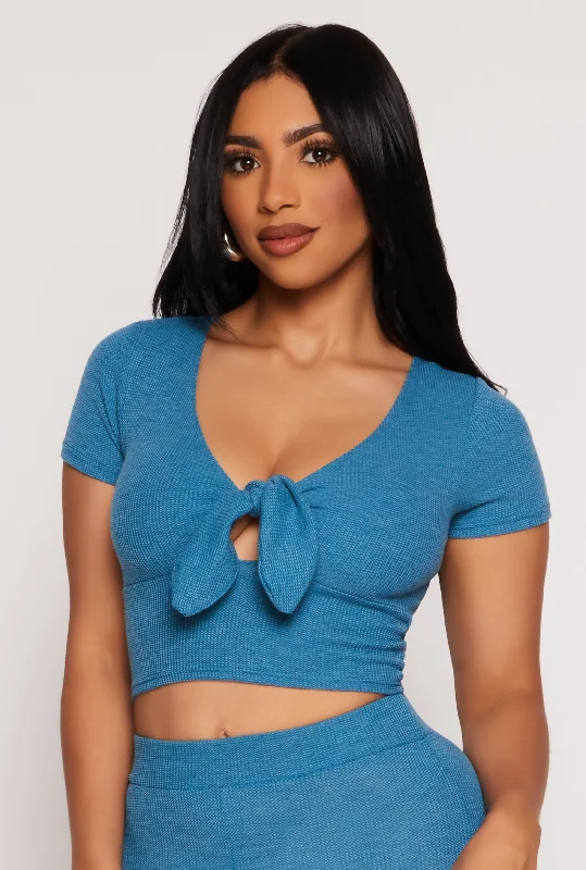 Shop the Hottest Deals!Shop the Hottest Deals!Waffle Knit Tie Front Crop Top