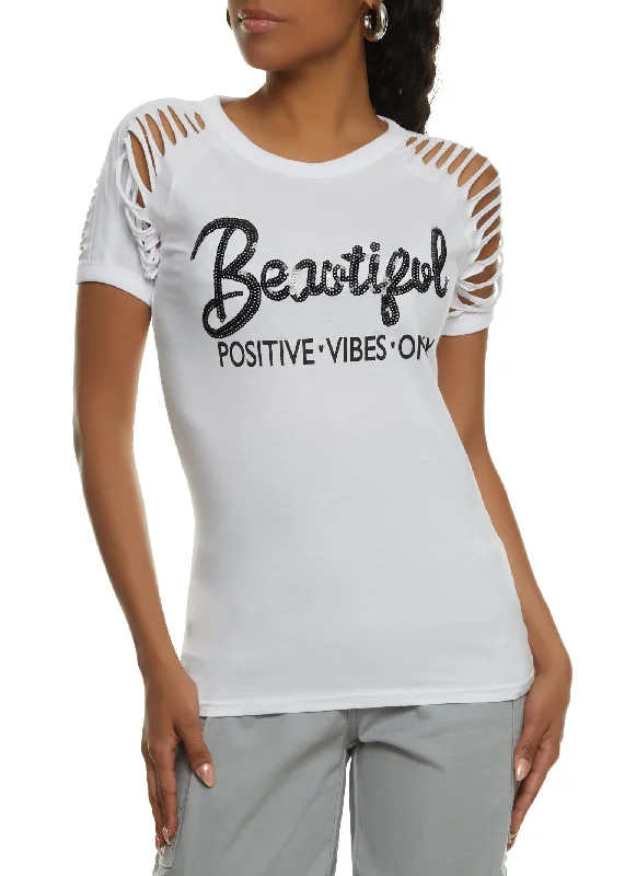 Unlock Huge Savings Now!Unlock Huge Savings Now!Beautiful Positive Vibes Only Sequin Slashed Tee