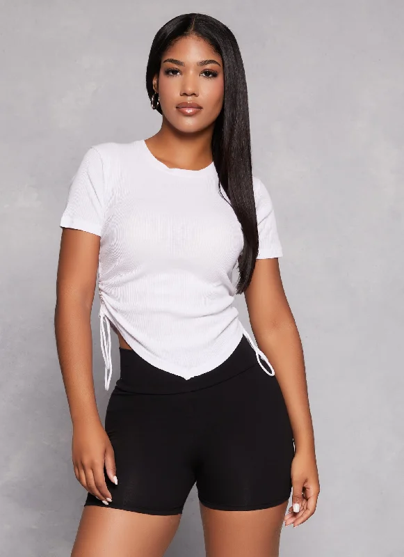 The Best Deals Won’t Wait!The Best Deals Won’t Wait!Ribbed Knit Ruched Hanky Hem Tee