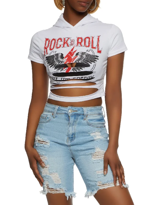 Limited Stock Available!Limited Stock Available!Rock And Roll Laser Cut Cropped Graphic Tee Limited Stock Available!Limited Stock Available!Rock And Roll Laser Cut Cropped Graphic Tee