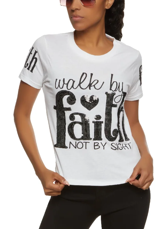 Get the Best for Less!Get the Best for Less!Walk By Faith Not By Sight Sequin Graphic Tee